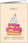 Custom Name Emily 4th Birthday 4 on Sweet Pink Cake card