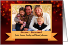 Christmas Photo Custom Name Red with Gold Stars card
