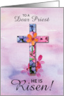 Priest Easter He is Risen Cross Watercolor Flowers card