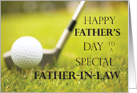 Father in Law with Golf Club and Ball in Grass card