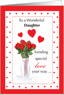 Daughter Valentines Day with Roses and Red Hearts card