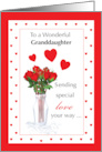 Granddaughter Valentines Day with Red Roses and Hearts card