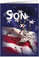 Son Thinking of You with American Flag and Rosary card