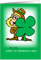 First St Patricks Day with Leprechaun and Clover Irish Holiday card