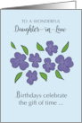 Daughter In Law Birthday with Violet Flowers and Leaves card