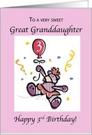Great Granddaughter 3rd Birthday with Teddy Bear and Pink Balloon card