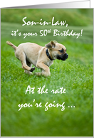 Son-in-Law 50th Birthday Funny Puppy Dog Running card