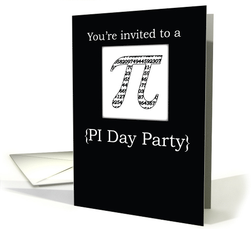 Pi Day Party Invitation Black and White Pi with 3 14 card (1010549)