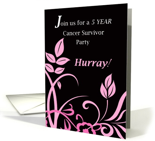 Invitation 5 Year Cancer Survivor Party Pink Leaves and Flowers card
