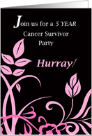 Invitation 5 Year Cancer Survivor Party Pink Leaves and Flowers card