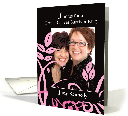 Photo Custom Invitation Breast Cancer Survivor Party Pink Black card