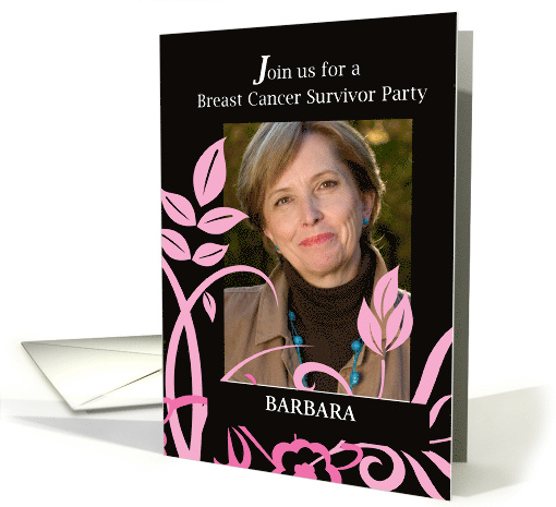 Photo Custom Invitation Cancer Survivor Party Pink Black card