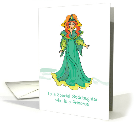 Goddaughter Princess Birthday Green Sparkly Look Dress with Crown card