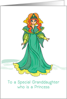 Granddaughter Princess Birthday Green Sparkly Look Dress with Crown card