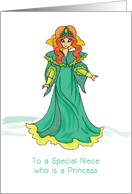 Niece Princess Birthday Green Sparkly Look Dress Crown card