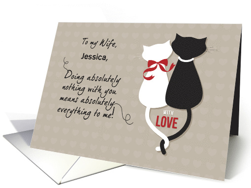Wife Custom Name Wedding Anniversary with Cats in Love card (1043377)