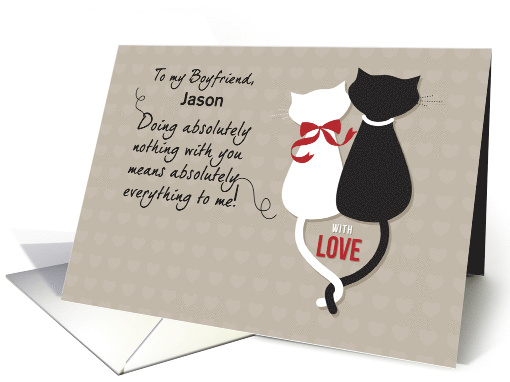 Boyfriend Anniversary Personalize Love Cats Custom with Name card