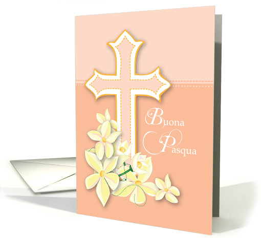 Italian Christian Easter Flowers and Cross Buona Pasqua card (1045813)
