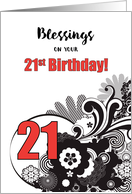 21st Birthday Religious Blessings with Black Swirls.and Red card