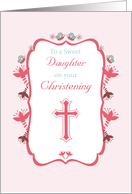 Christening for Daughter Cross Butterflies on Pink card