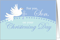 Christening for Son Cross Dove on Blue Baptism card