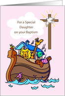 Daughter Baptism Congratulation Noahs Ark Cross on Pink card