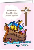 Granddaughter Baptism Congratulation Noahs Ark with Animals on Pink card