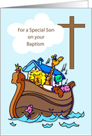 Son Baptism Congratulation Noahs Ark Cross and Dove card