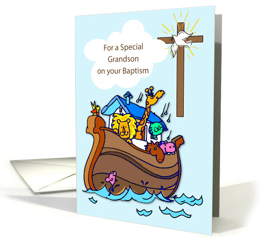 Grandson Baptism Congratulation Noahs Ark Cross and Dove card