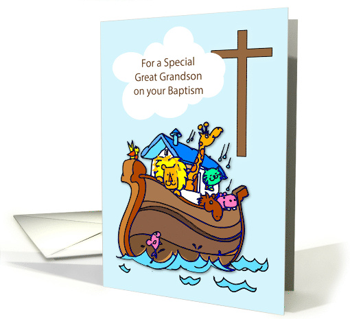 Great Grandson Baptism Congratulation Noah's Ark and Cross card