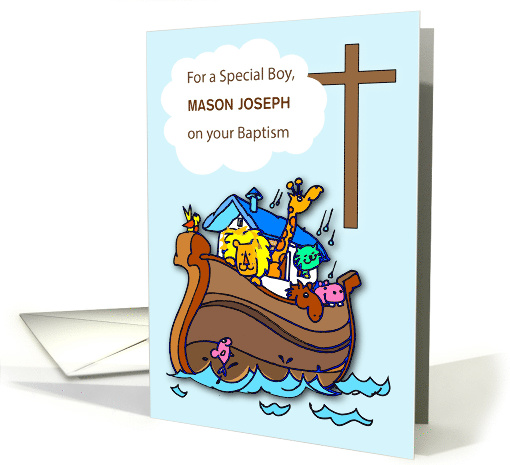 Custom Name Boy Baptism Congratulation Noahs Ark Personalize card