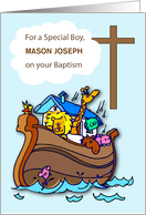 Custom Name Boy Baptism Congratulation Noahs Ark Personalize card