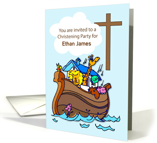 Custom Name Boy Christening Party Invitation Noahs Ark... (1057857)