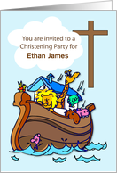 Custom Name Boy Christening Party Invitation Noahs Ark Personalize card