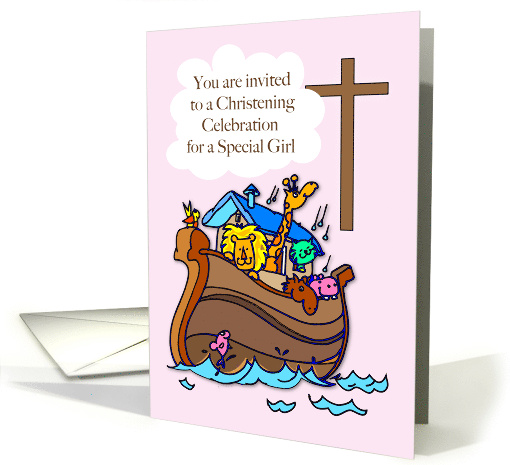 Girl Christening Party Invitation Noahs Ark card (1058749)