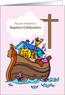 Girl Baptism Party Invitation Noahs Ark card