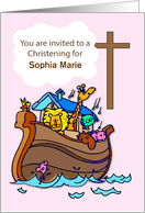 Girl Custom Name Christening Invitation Noahs Ark card