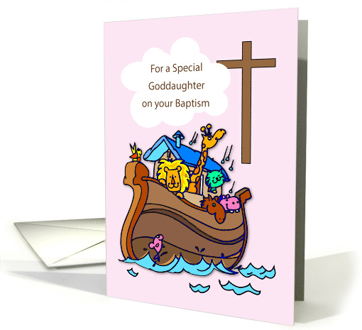 Goddaughter Baptism Congratulations Noahs Ark on Pink card (1058767)