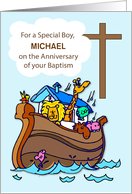 Boy Custom Name Anniversary of Baptism with Noahs Ark card