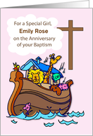Custom Name Girl Anniversary of Baptism Noahs Ark on Pink card