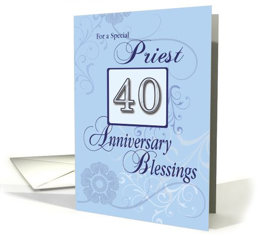 Priest 40th Ordination Anniversary Blue with Swirls Catholic card