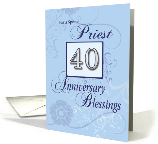 Priest 40th Anniversary  Blue with Swirls Catholic card 