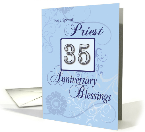 Priest 35th Anniversary Blue with Swirls Catholic card (1086180)