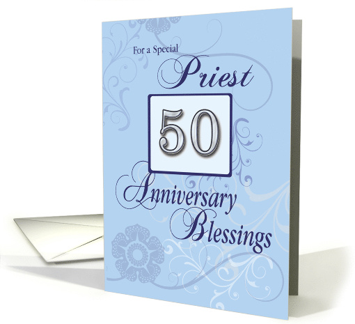 Priest 50th Anniversary Blue with Swirls Catholic Golden Jubilee card