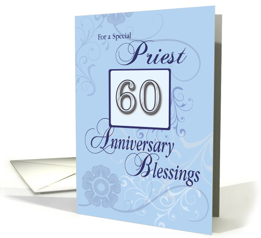 Priest 60th Anniversary Blue with Swirls Catholic Golden Jubilee card
