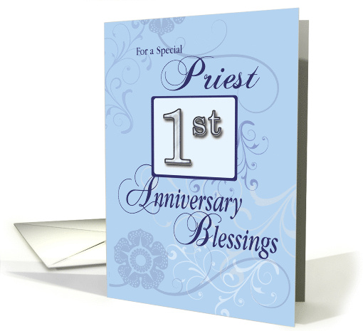 Priest 1st Year Anniversary Blue with Swirls Catholic card (1086256)