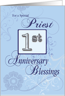 Priest 1st Year Anniversary Blue with Swirls Catholic card