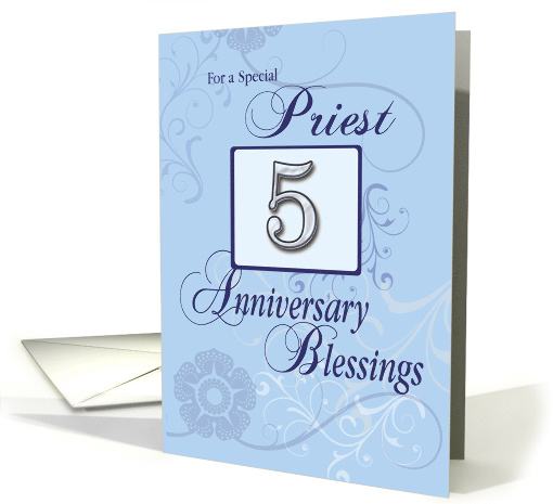 Priest 5th Year Anniversary Blue with Swirls Catholic card (1086266)