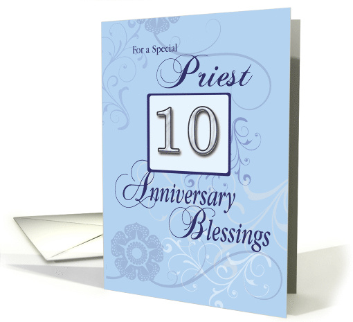 Priest 10th Year Anniversary Blue with Swirls Catholic card (1086270)