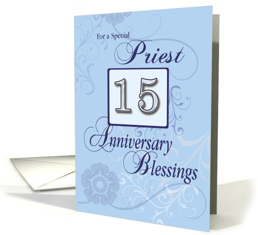 Pries15th Year Anniversary Blue with Swirls Catholic card (1086278)